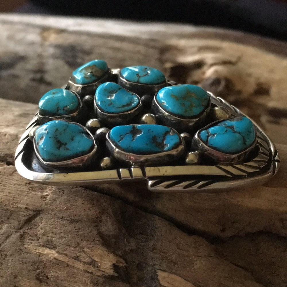 SOLD Vintage Fred Guerro Navajo Turquoise Pin - Picture 3 of 8